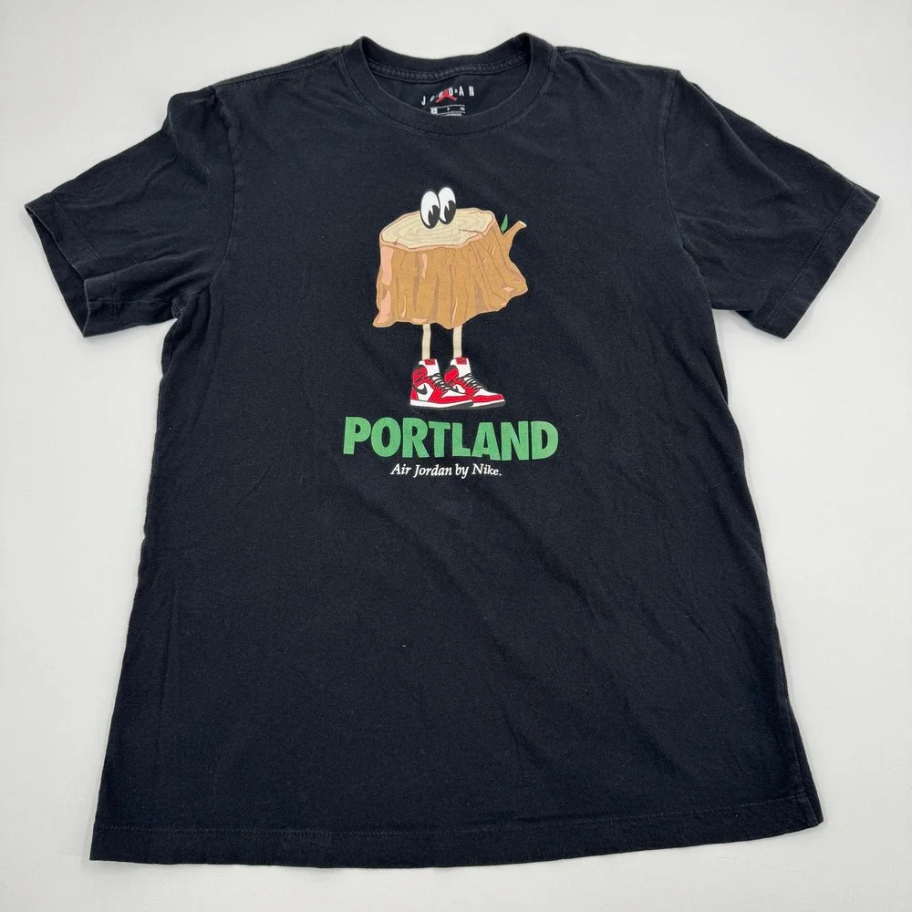 Jordan Portland Graphic T-Shirt Mens Small Black Tree Stumptown‎ AQ2366-00A